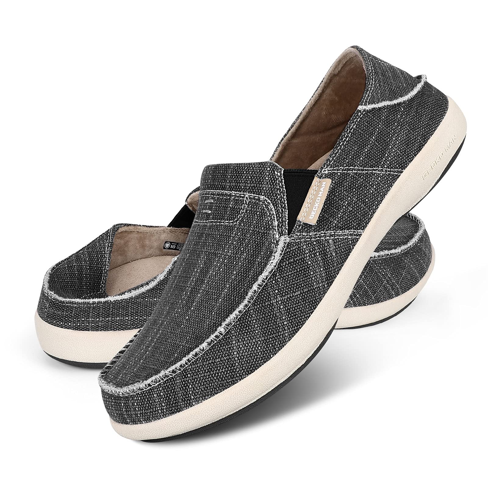 Men's Slip On Loafers with Arch Support - Orthopedic Canvas Shoes for Plantar Fasciitis, Non-Slip Rubber Sole - Comfortable Casual Shoes for Work, Travel & Daily Wear