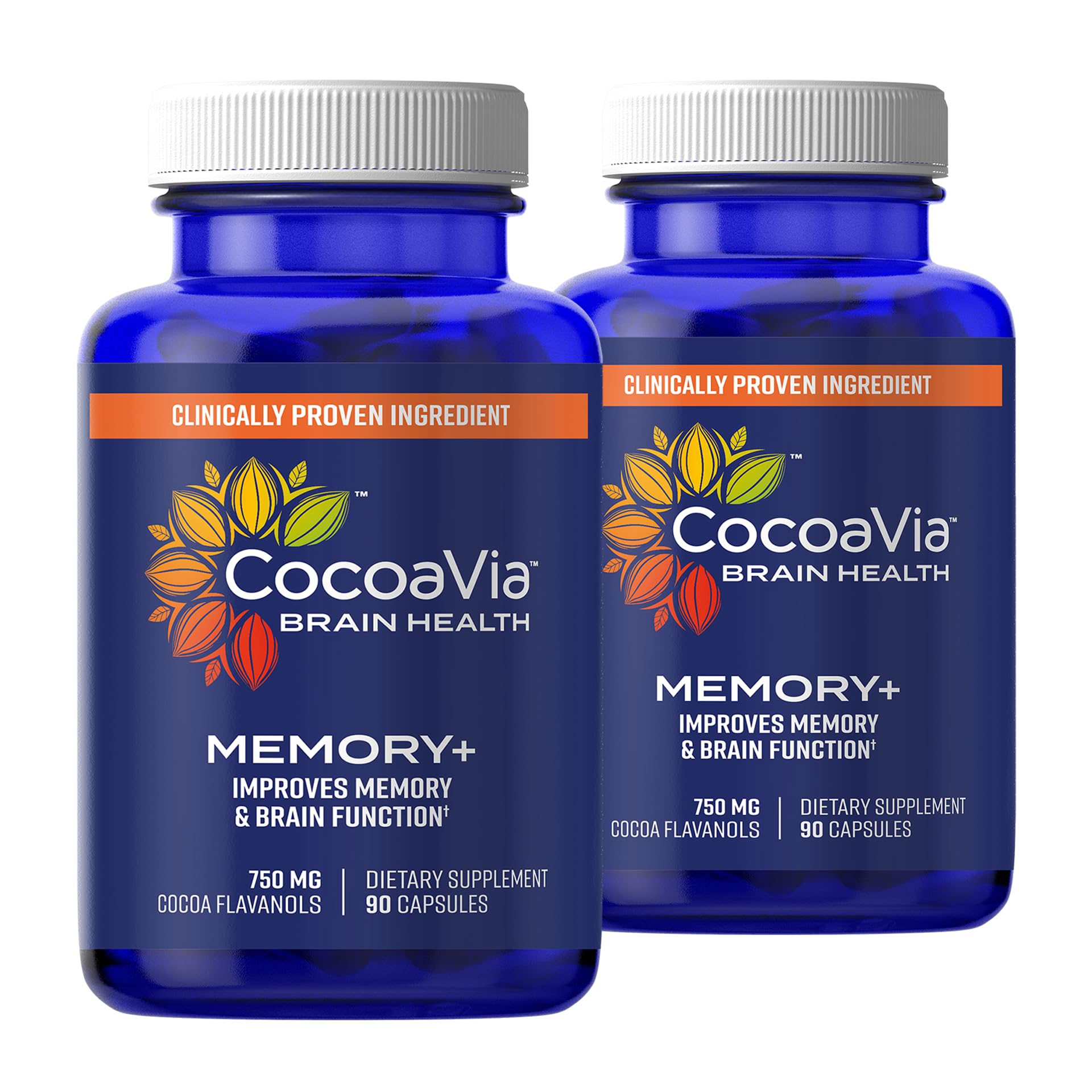 CocoaVia Memory+ Brain Supplement - 750mg Cocoa Flavanols for Memory & Focus - 60 Day Supply (180 Vegan Capsules) - Plant-Based Cognitive Support for Students & Professionals