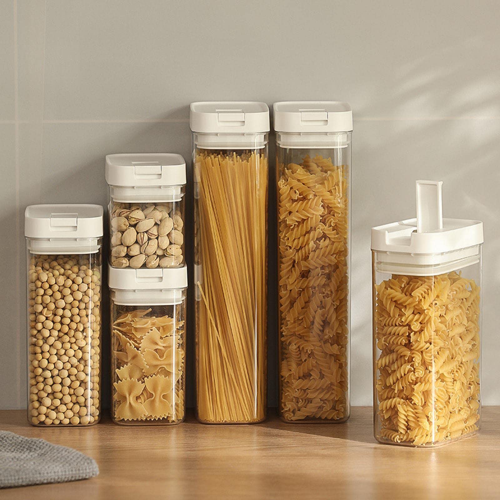 FHVNP Airtight Food Storage Containers - 0.5L Moisture-Proof Plastic Sealed Canisters with White Lid & Transparent Body for Kitchen Pantry Organization - Perfect for Storing Snacks, Cereals, Dry Goods & Keeping Food Fresh