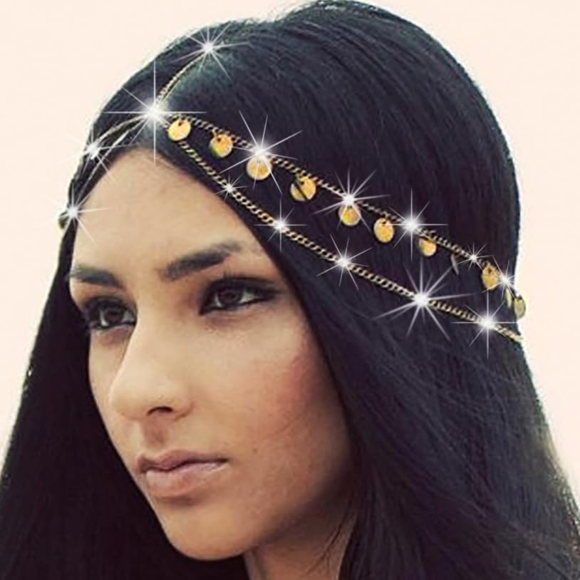 Boho Sequins Head Chain Jewelry for Women - Gold Layered Hair Accessories, Headbands & Hair Pieces - Perfect for Spring, Summer, Halloween & Boho Fashion