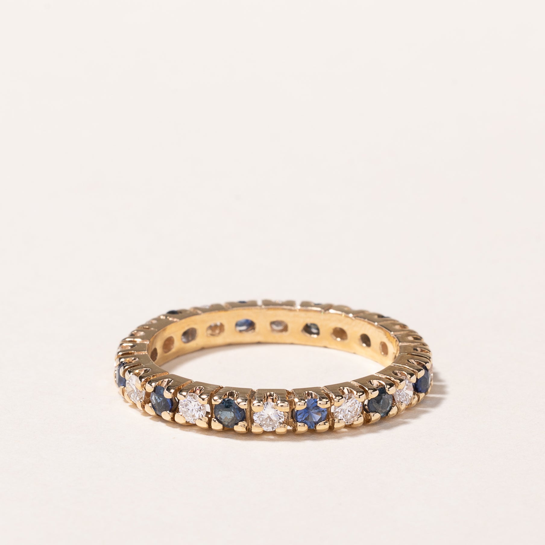 14K Yellow Gold Sapphire and Diamond Eternity Wedding Band Ring - 0.31ctw Sapphire & 0.27ctw Diamond - Size 7.25 - Perfect for Anniversary, Engagement, or Bridal Jewelry Gift