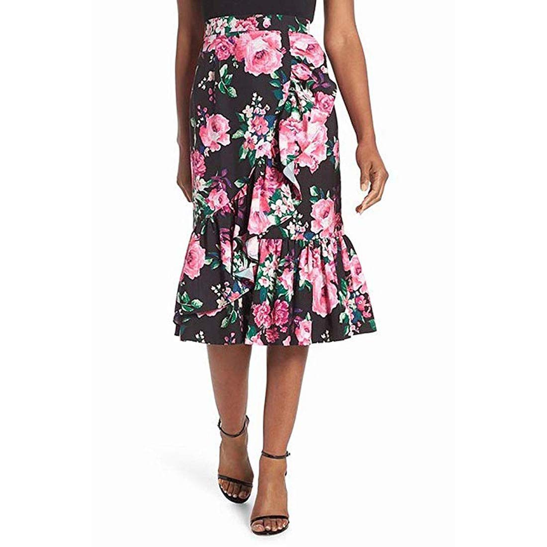 Eliza J Floral Print Ruffle Women's Pencil Midi Skirt - Elegant Office Wear & Spring Summer Fashion Dress for Women