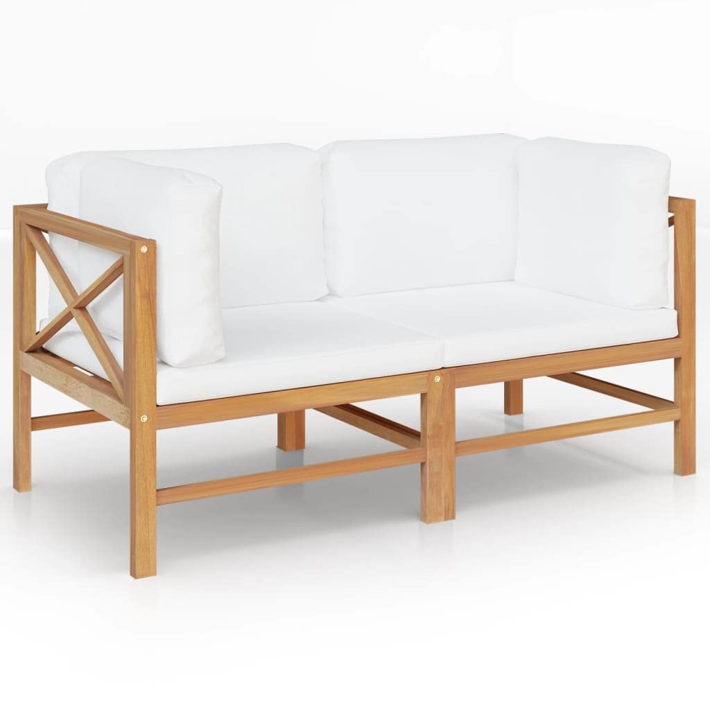Premium 2-Seater Teak Patio Bench with Cream Cushions - Weather-Resistant Outdoor Furniture for Garden, Terrace, Balcony - Comfortable & Easy to Clean - Perfect for Relaxing, Entertaining, or Sunbathing