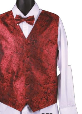 Daniel Ellissa Metallic Thread Paisley Vest Set VS809 Red | Stylish Women's Fashion for Parties, Weddings & Special Occasions
