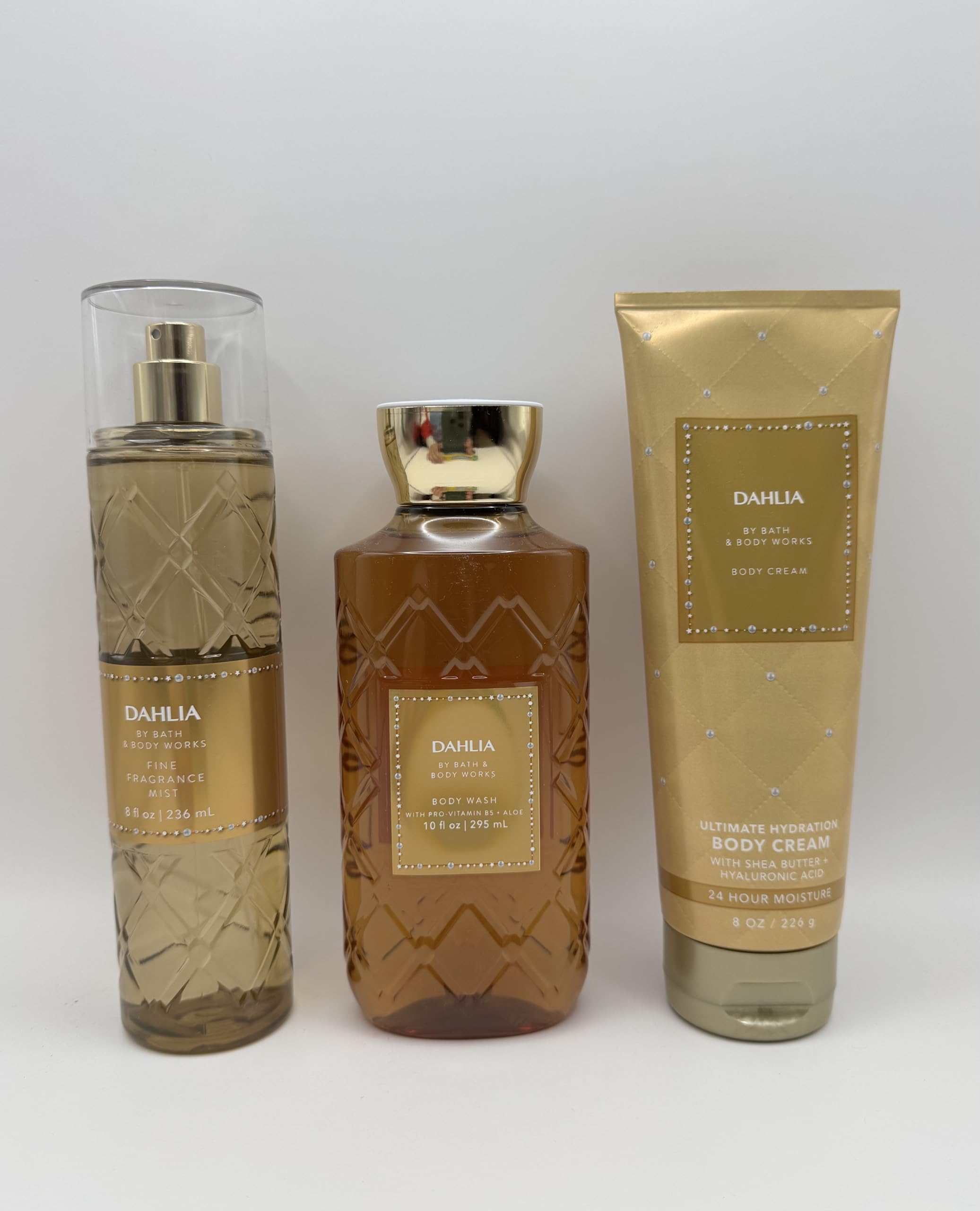 Dahlia Bath & Body Gift Set - 8 oz Fine Fragrance Mist, 10 oz Body Wash & 8 oz Hydrating Body Cream with Shea Butter | Luxurious Skincare & Fragrance Combo for Women | Perfect for Gifts, Self-Care & Spa Days