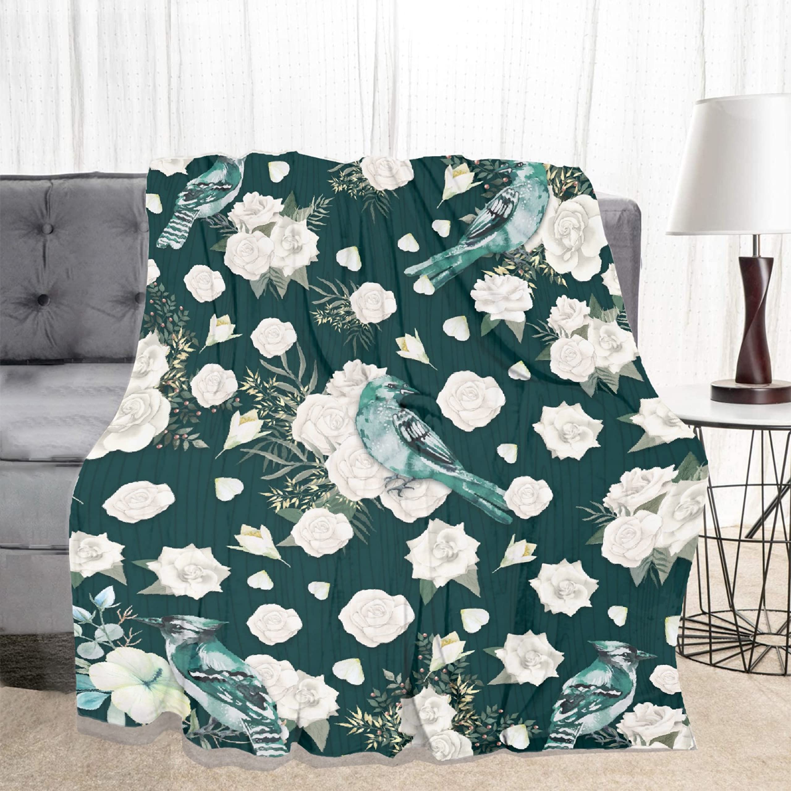 Premium Flannel Throw Blanket - Ultra Soft Bird & Flower Design - 120x90 Inch XL Lightweight Quilt for Sofa, Bed, Couch - Perfect for Home, Car, Travel & Gifts - Cozy Decor for Women, Men & Family