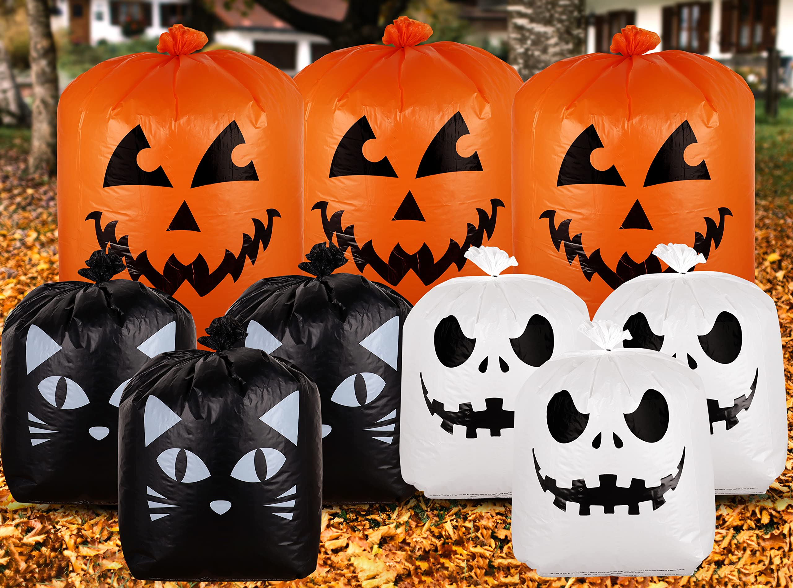 9Pcs Large Halloween Pumpkin Leaf Bags with Twist Ties - Durable Outdoor Yard Waste Bags for Fall Decorations, Lawn Cleanup & Halloween Party Decor | Perfect for Pumpkin Patches, Leaf Collection & Seasonal Yard Maintenance