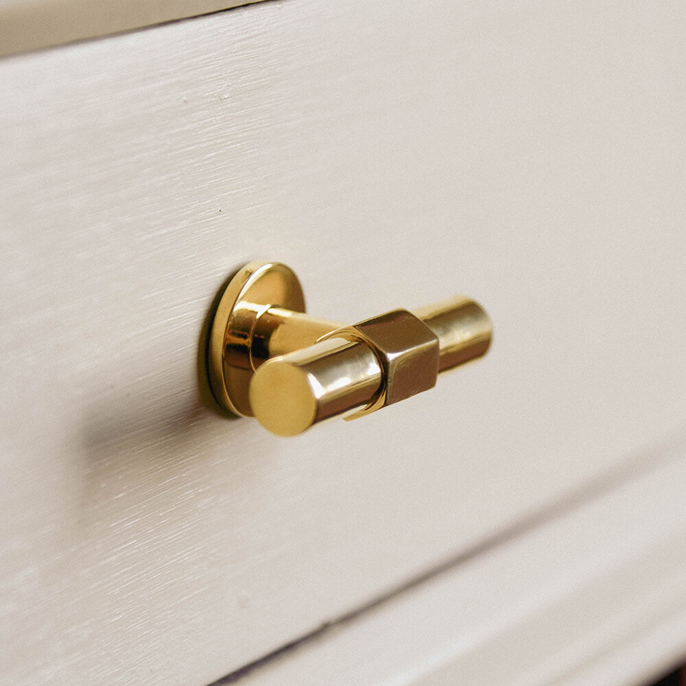 Polished Brass Fusion T Bar Cabinet Knob - Vintage Style Drawer Pulls for Kitchen Cabinets & Furniture - Perfect for Home Renovation & DIY Projects