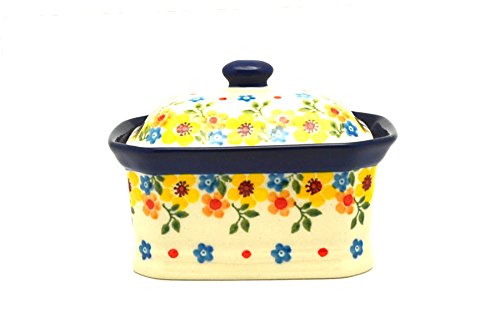 Handmade Polish Pottery Cake Box - Small Buttercup Design - Ceramic Dessert Storage Container - Perfect for Cakes, Cookies & Pastries - Ideal for Gifts, Tea Parties & Home Decor