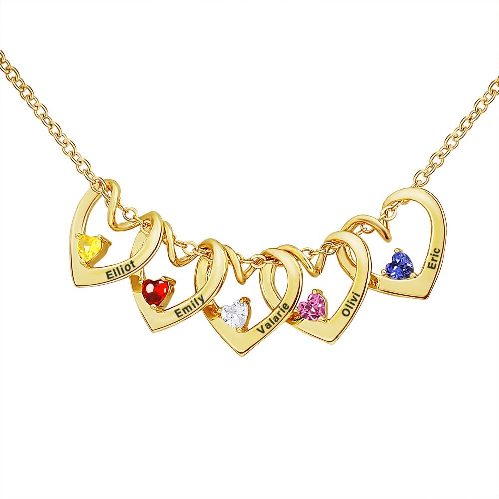 Ruibeila Personalized Name Necklace - Custom 1-6 Heart Name Pendant with Simulated Birthstone, Family Name Jewelry for Women | Perfect Gift for Mother's Day, Anniversary & Valentine's Day
