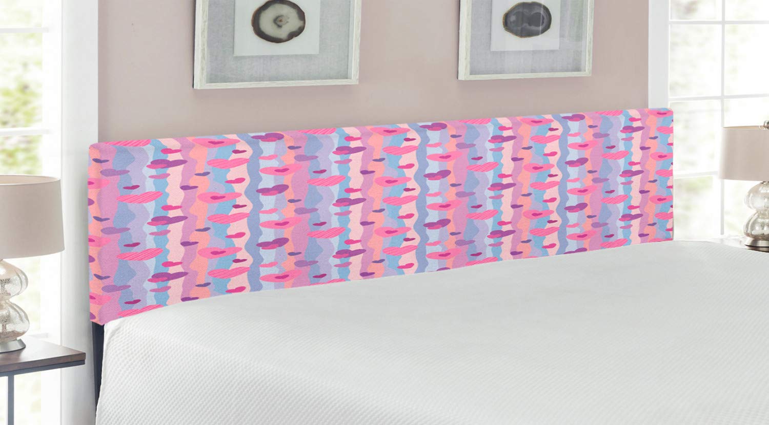 Ambesonne Love Headboard - Romantic Upholstered Metal Bed Frame with Memory Foam, King Size in Pale Mauve Purple | Perfect for Valentine's Day, Weddings & Couples' Bedroom Decor