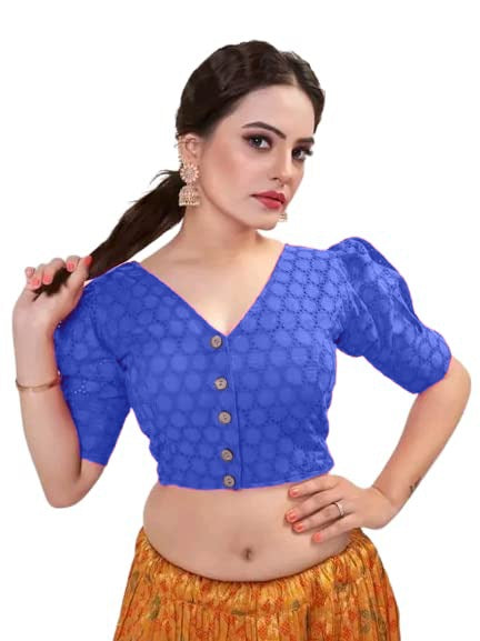 Blue Women's Casual Pure Cotton Designer Saree Blouse (Design 1058) - Perfect for Festivals, Weddings & Ethnic Fashion