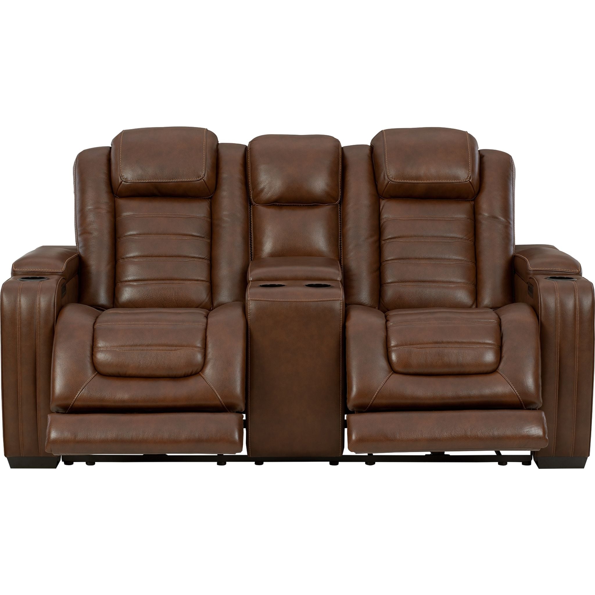 Power Reclining Loveseat with Console - Chocolate Brown Leather - Perfect for Living Room, Home Theater & Small Spaces