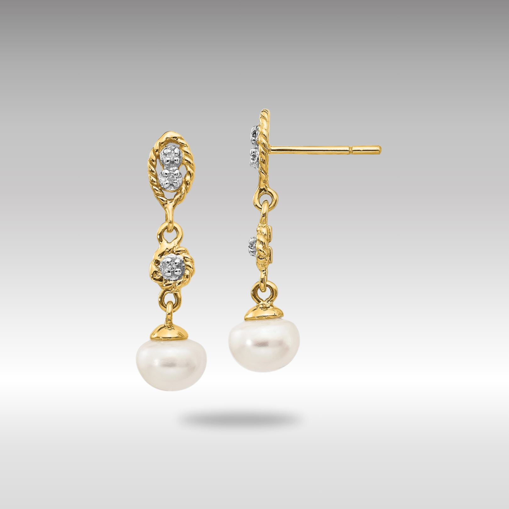 14K Gold 6-7mm Semi-Round Freshwater Pearl & 0.02ct Diamond Stud Earrings (Model XE1975P/A) - Elegant Jewelry for Weddings, Parties & Special Occasions