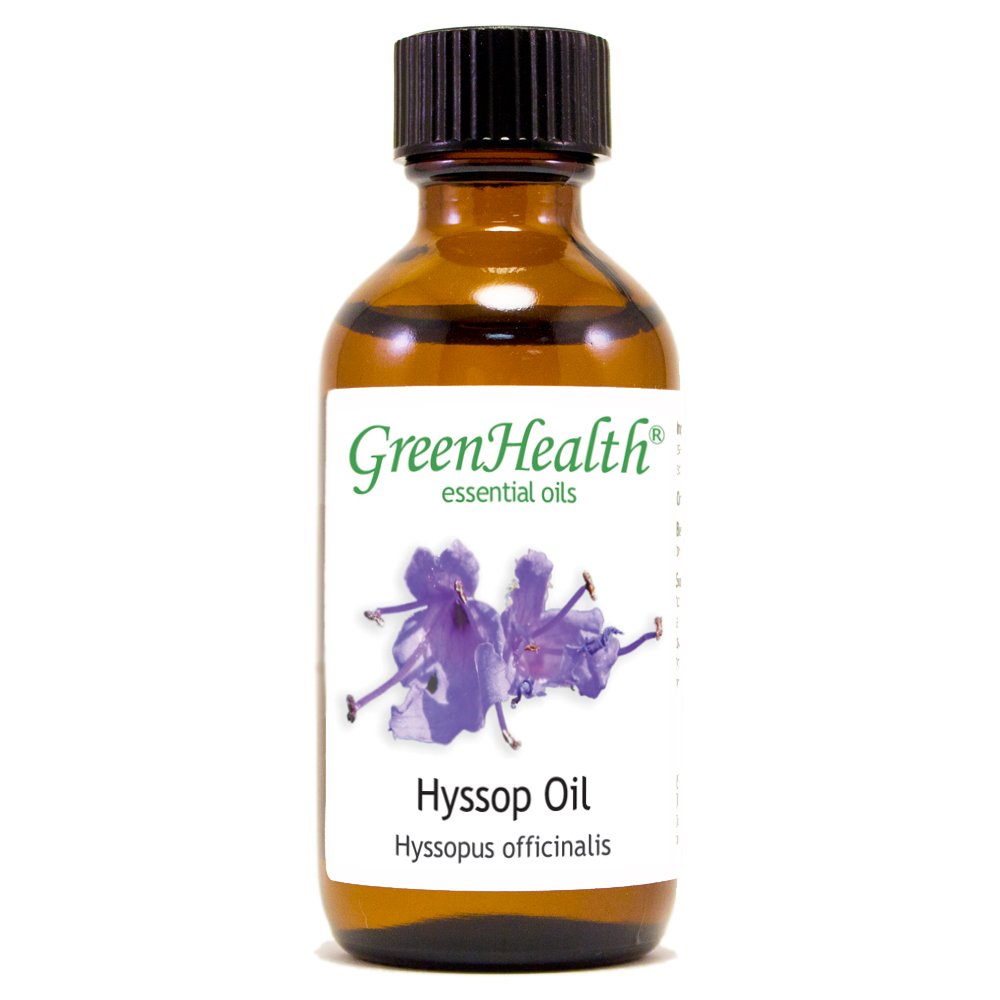 GreenHealth Hyssop Essential Oil - 2 fl oz (59 ml) 100% Pure Therapeutic Grade Aromatherapy Oil in Amber Glass Bottle with Dropper Cap - for Diffuser, Massage, Skin Care & Relaxation