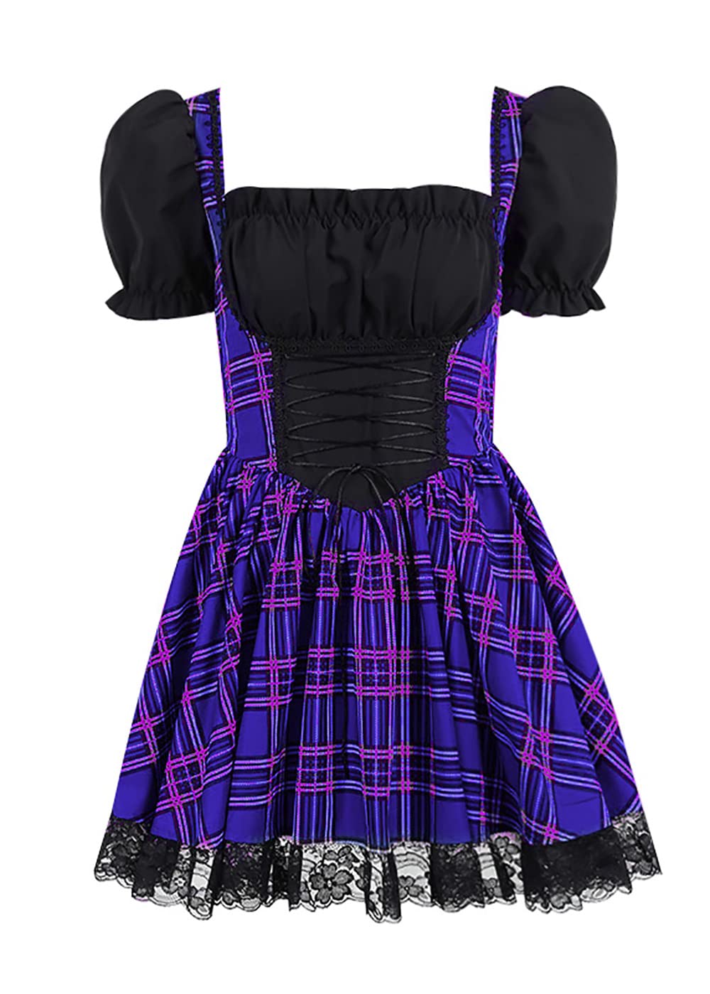 High Waist Backless Mini Dress - Plaid Gothic Punk Party Dress with Zipper | Sexy Summer Outfit for Clubbing, Concerts & Nightlife
