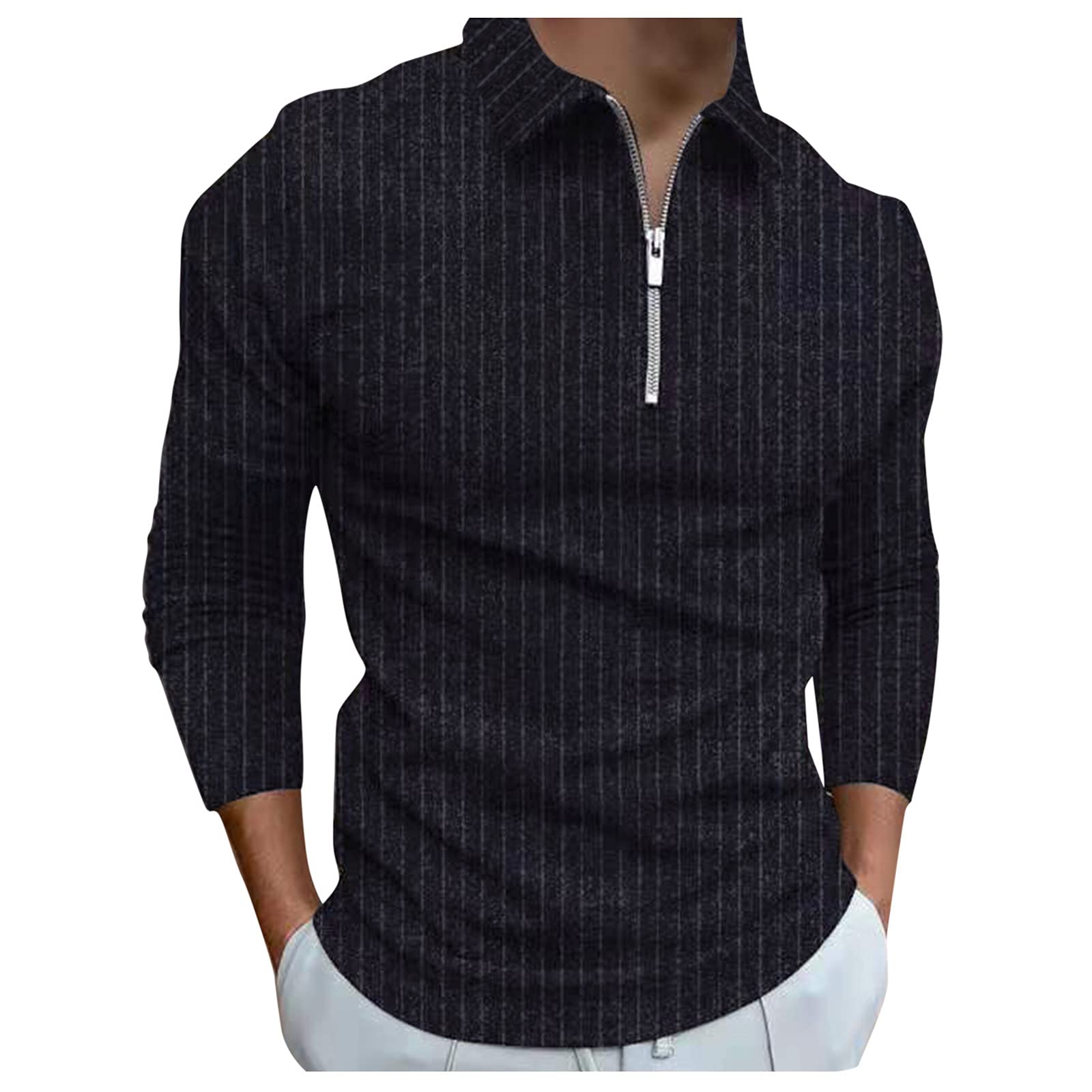 Men's Graphic Print Casual Zipper T-Shirt - Turn Down Collar Blouse, White Medium | Trendy Streetwear & Everyday Comfort Wear