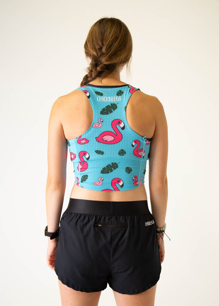 Stylish Blue Flamingo PWR Crop Top for Women - Trendy Summer Workout & Yoga Tank Top