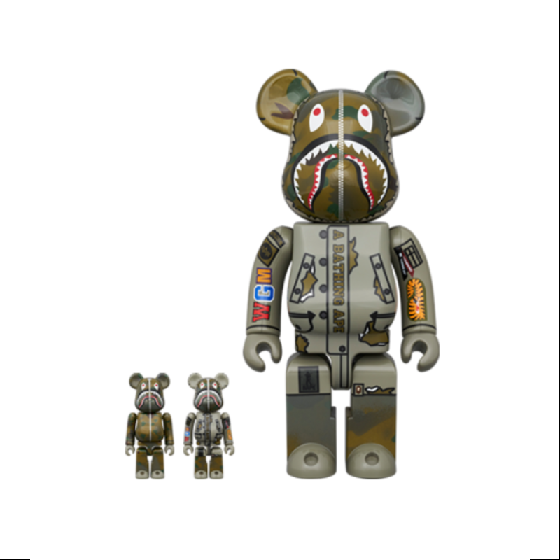 Be@rbrick Bape Alpha Camo Shark 2023 400% & 100% 3PCS Limited Edition Collectible Figures - Perfect for Anime Fans, Streetwear Enthusiasts, and Home Decor