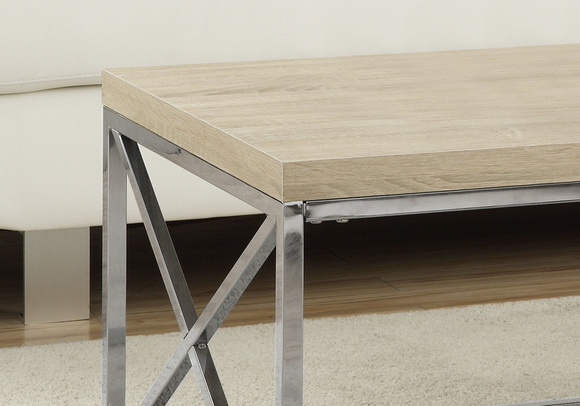 Modern Coffee Table with Natural Wood Top & Chrome Metal Legs - Stylish Living Room Furniture for Home Decor & Small Spaces