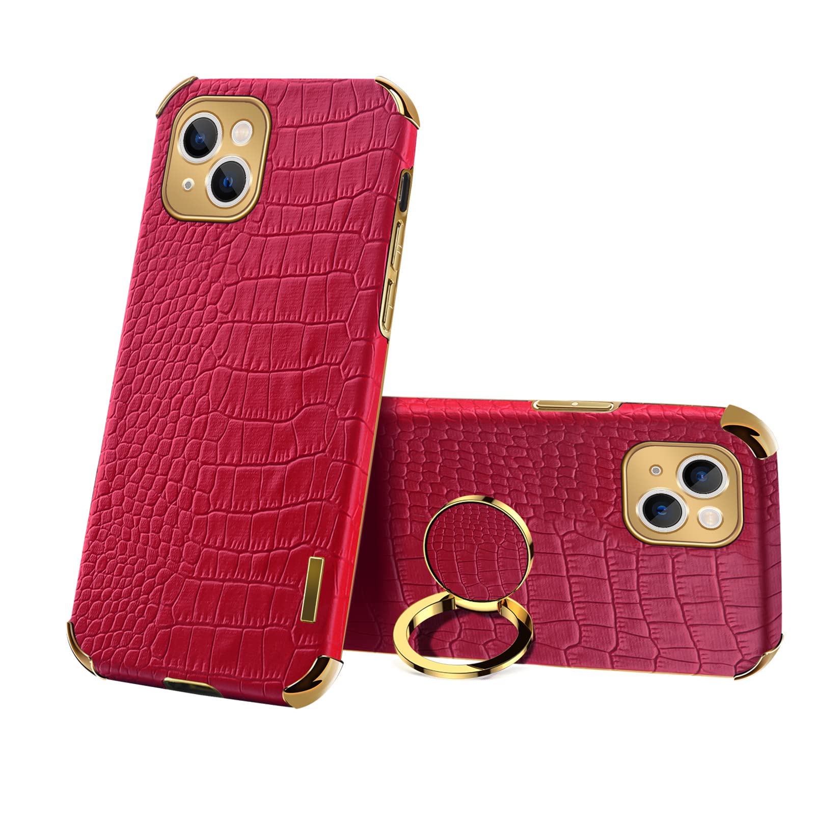 360° Rotating iPhone 13 Ring Holder Case - Premium Crocodile & Snake Skin Textured Cover with Slim Soft Bumper (6.1 inch, Red) | Perfect for Work, Travel & Daily Protection - Compatible with iPhone 13 for Men & Women