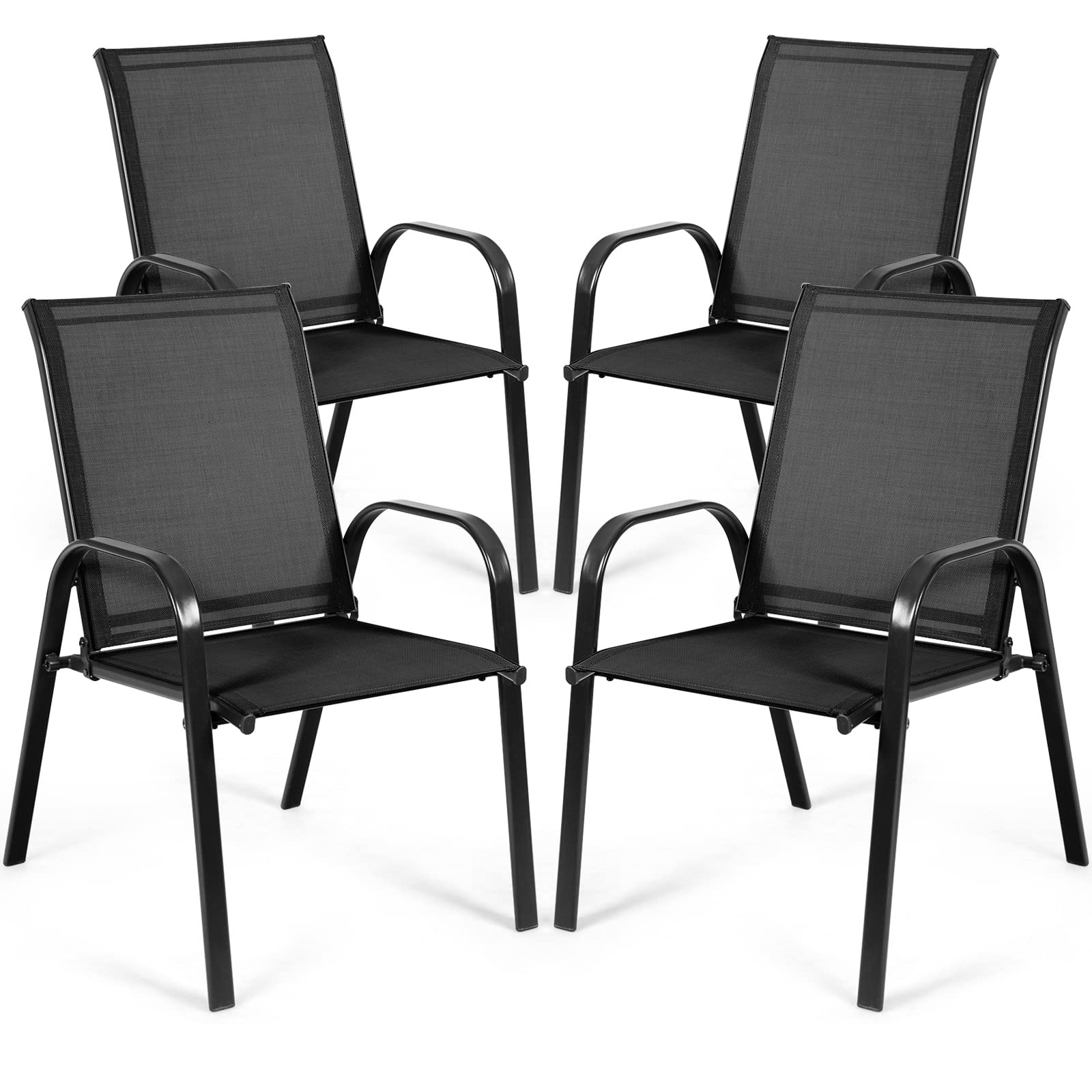 Tangkula 4-Piece Outdoor Dining Chairs Set - Weather-Resistant Fabric, Sturdy Steel Frame, Curved Armrests - Perfect for Patio, Garden, Poolside, Backyard & Camping (Black)