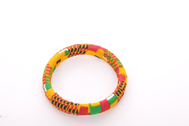 Authentic Kente Print Bangle DPBG2928A - Handmade African Beaded Bracelet for Women - Perfect for Cultural Events, Weddings & Everyday Fashion Accessories