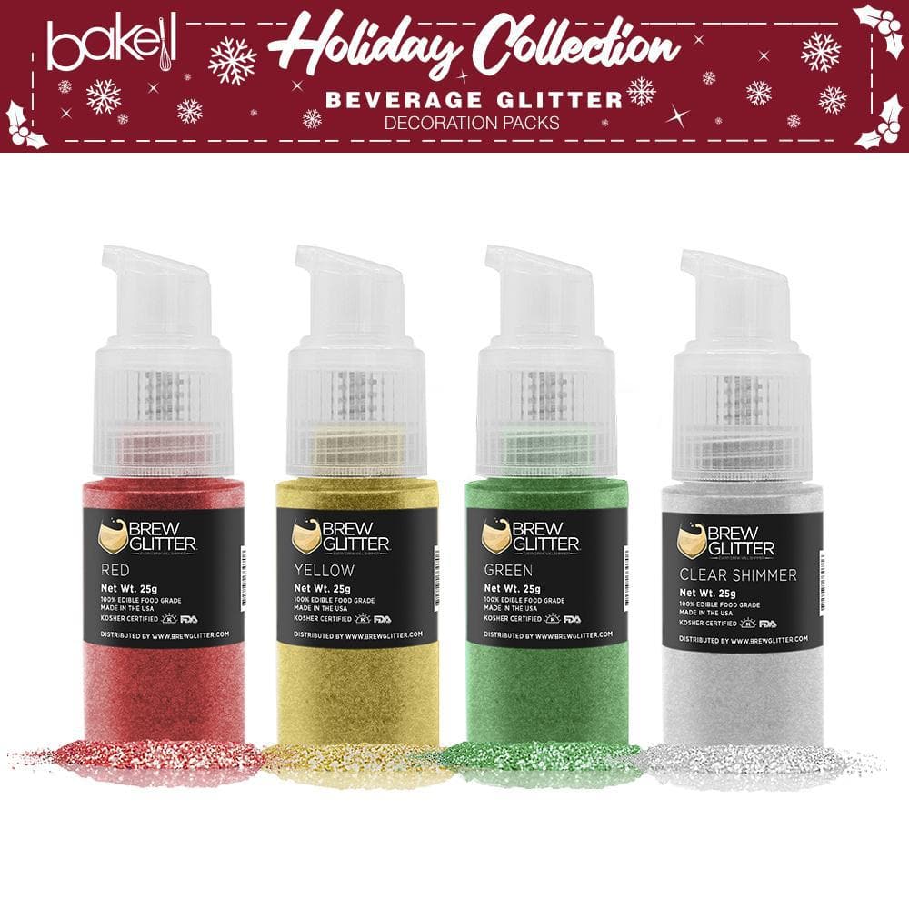 Christmas Glitter Pump Combo Pack - 4 Piece Set for Holiday Brewing & Festive Drinks - Perfect for Christmas Parties, Hot Cocoa, Coffee & Cocktail Decorations