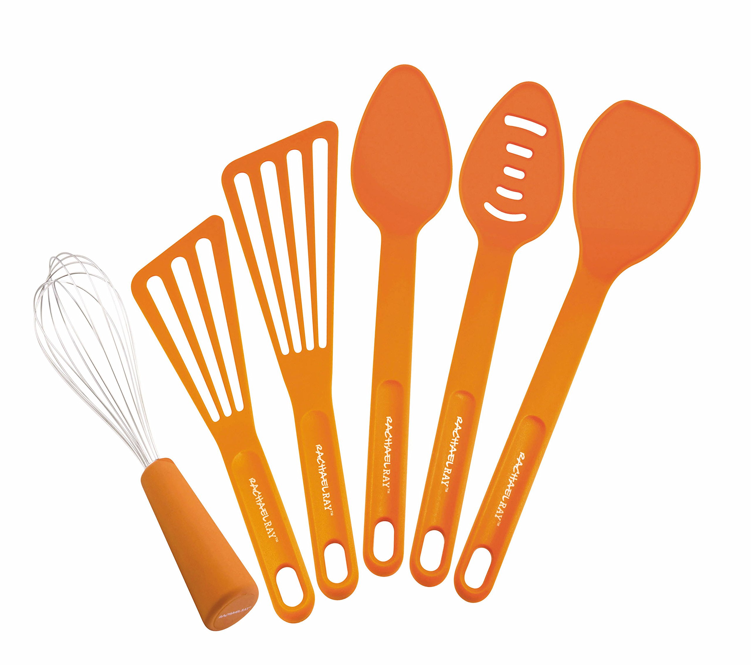 Rachael Ray 6-Piece Orange Kitchen Utensil Set - Non-Slip Cooking Tools with Ergonomic Handles - Perfect for Baking, Frying & Everyday Cooking