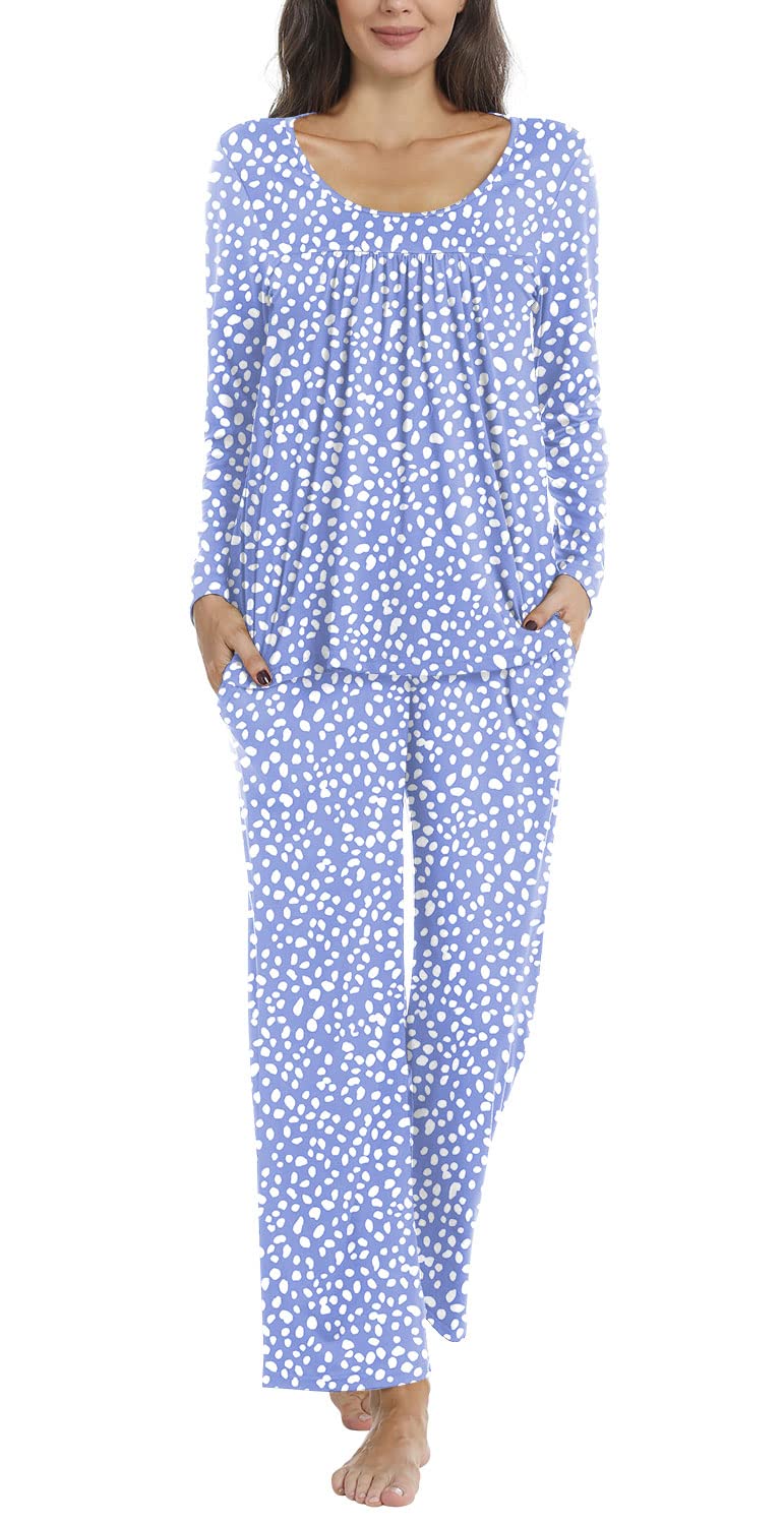 POPYOUNG Women's 2-Piece Fall Pajama Set - Soft Lounge Sleepwear with Pockets - Cozy Pajamas for Sleeping, Lounging & Relaxing at Home