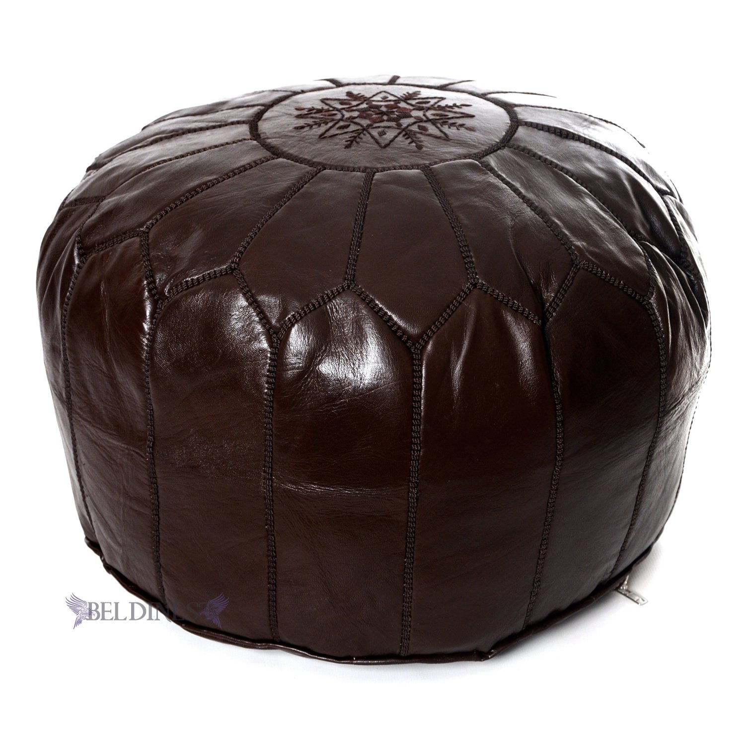 Handmade Moroccan Chocolate Brown Leather Pouf Ottoman - Foot Stool, Foot Rest, Hassock & Tuffet for Living Room, Bedroom & Boho Decor