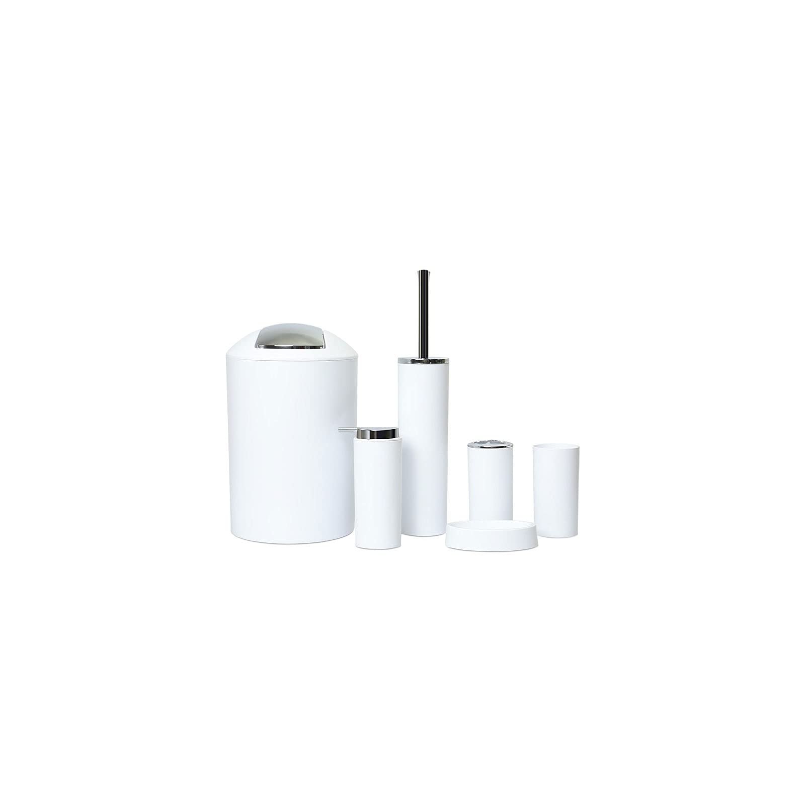 6-Piece Bathroom Organizer Set - Toothbrush Holder, Soap Dish, Dispenser, Toilet Brush & Trash Can | White | Space-Saving Storage for Small Bathrooms, Apartments & Dorm Rooms