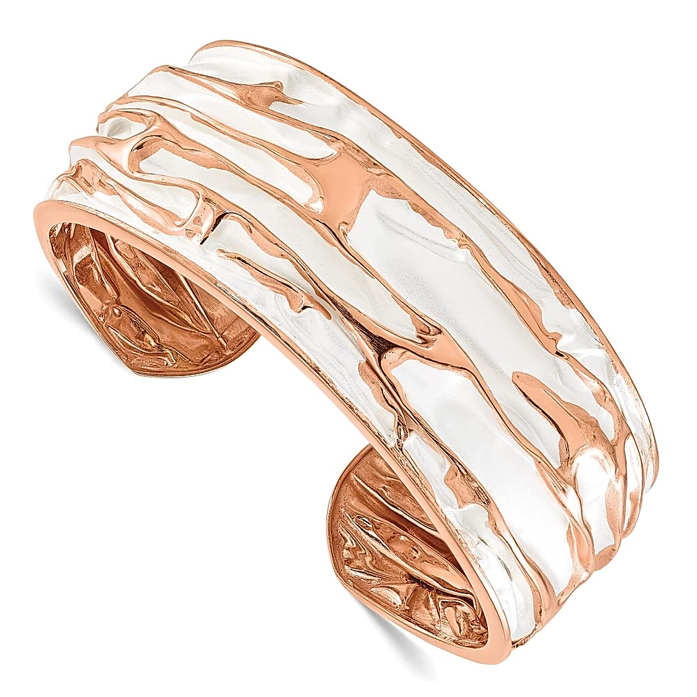 925 Sterling Silver Rose Gold Plated Medium Domed Scrunch Bangle Bracelet - Expandable Stackable Cuff for Women | Elegant Slip-On Fine Jewelry | Perfect Gift for Her - Ideal for Everyday Wear, Parties & Special Occasions