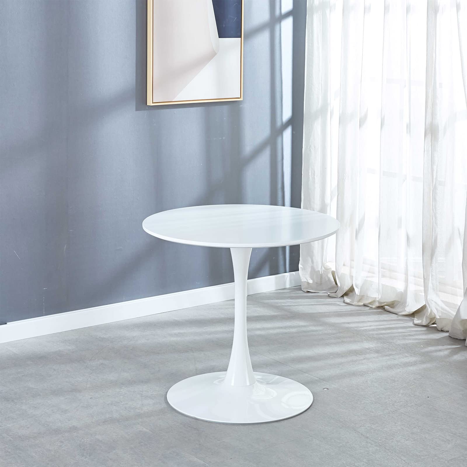 KOLESIN 31.5 Inch White Tulip Dining Table - Mid-Century Modern Round MDF Pedestal Table for 2-4 People, Perfect for Small Spaces, Breakfast Nooks, and Cozy Apartment Dining | Also Works as End Table or Coffee Table