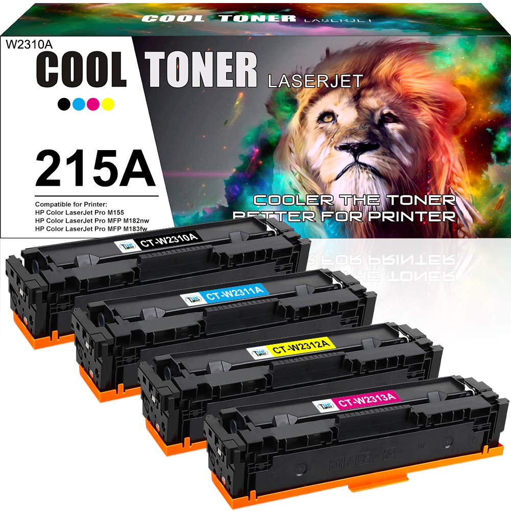 HP 215A W2310A Compatible Toner Cartridge Replacement (4-Pack) - Black, Cyan, Yellow, Magenta for HP Color Pro M182nw M183fw M155 W2311A W2312A W2313A Printers | High-Quality Ink for Office & Home Printing