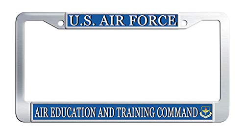 US Air Force AETC Stainless Steel License Plate Frame - Durable Military Car Accessory for Veterans & Enthusiasts - Perfect for Trucks, Cars & Motorcycles