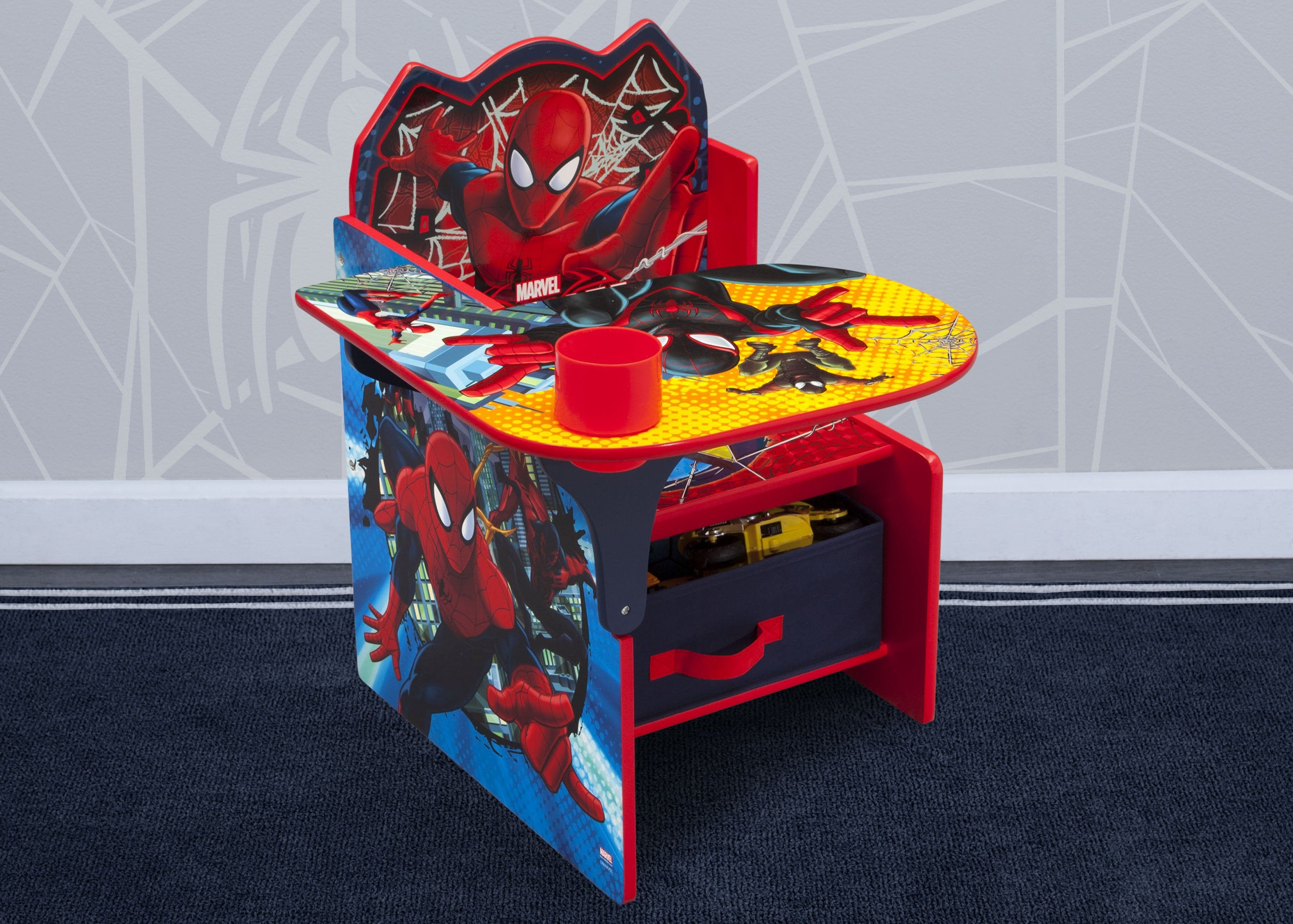 Spider-Man Themed Kids Study Desk with Storage Bin - Perfect for Homework, Reading & Playroom Organization
