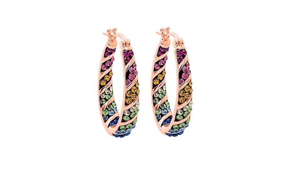 14K Gold Plated Rainbow Crystal Hoop Earrings for Women - Inside Out Multicolor Design with Gift Box - Perfect for Parties, Weddings & Everyday Wear