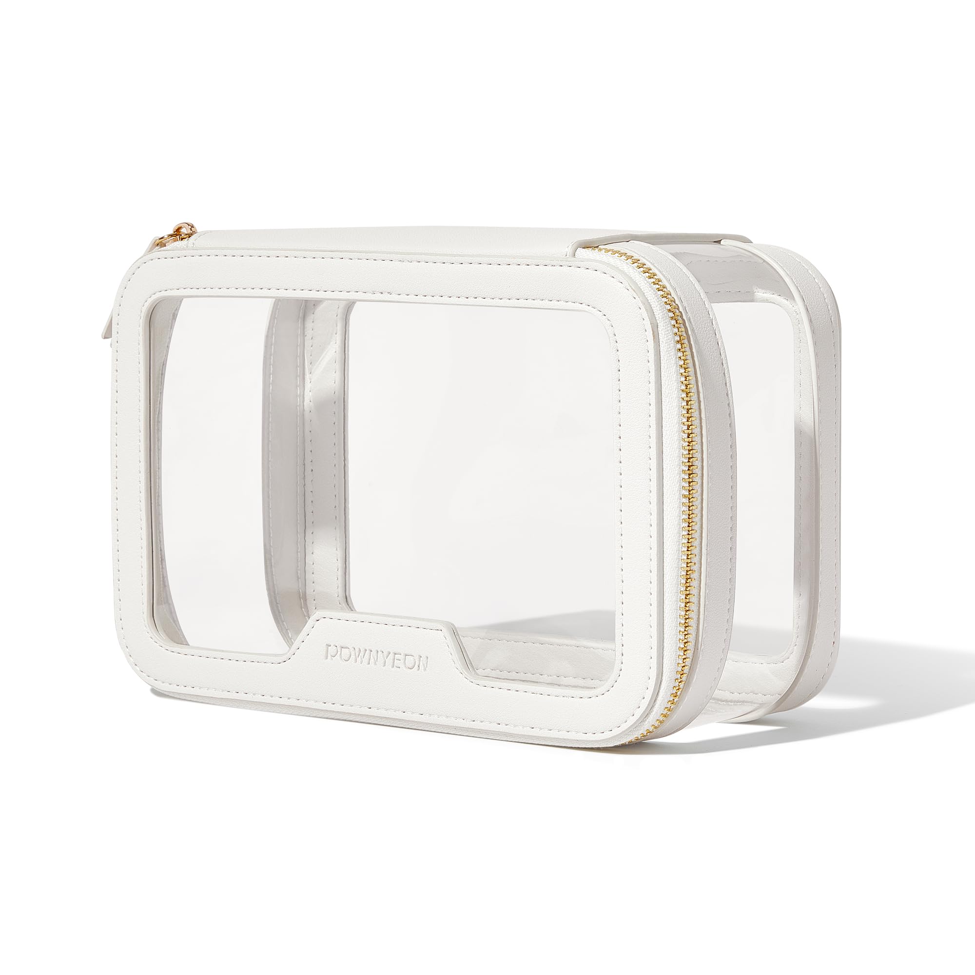 ROWNYEON Clear Makeup Case Toiletry Bag - Waterproof Travel Cosmetic Organizer, Transparent Storage Bag for Makeup Brushes & Skincare (White) - Perfect for Travel, Gym & Daily Organization