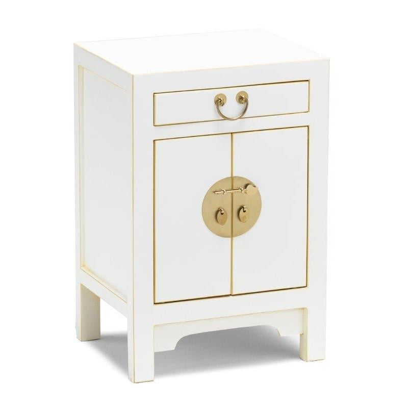 Golden Dragon Oriental Painted Solid Wood White Nightstand - 40x35x60cm Bedside Cabinet - Perfect for Bedroom, Living Room & Office Storage