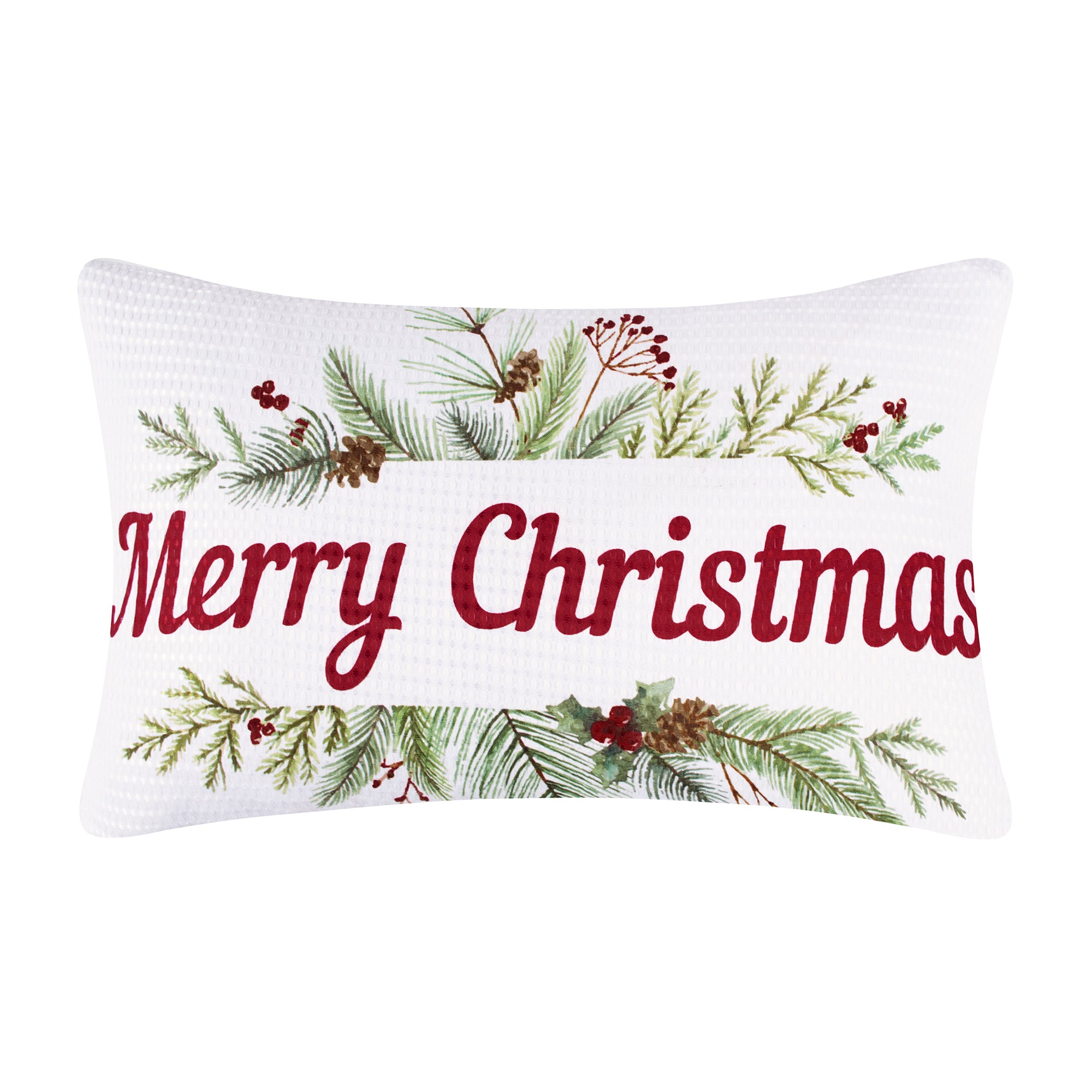 Festive Pine & Plaid Printed Merry Christmas Pillow Cover - Holiday Home Decor for Sofa, Couch, Bedroom - Cozy Seasonal Throw Pillow for Xmas Decorations