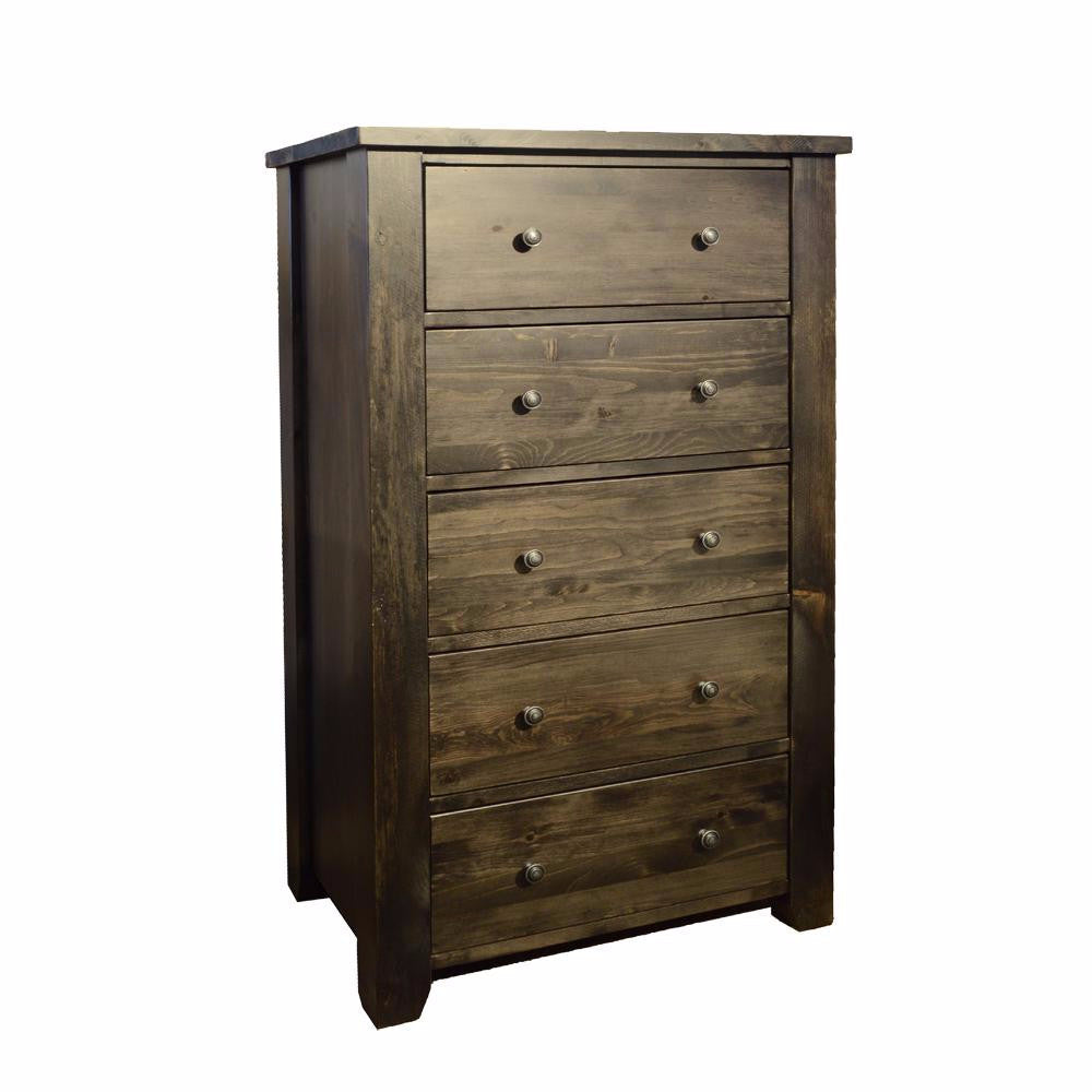 Solid Pine 5-Drawer Chest - Handcrafted in Canada - Rustic Rough Sawn Finish - Perfect for Bedroom, Nursery, or Home Office Storage