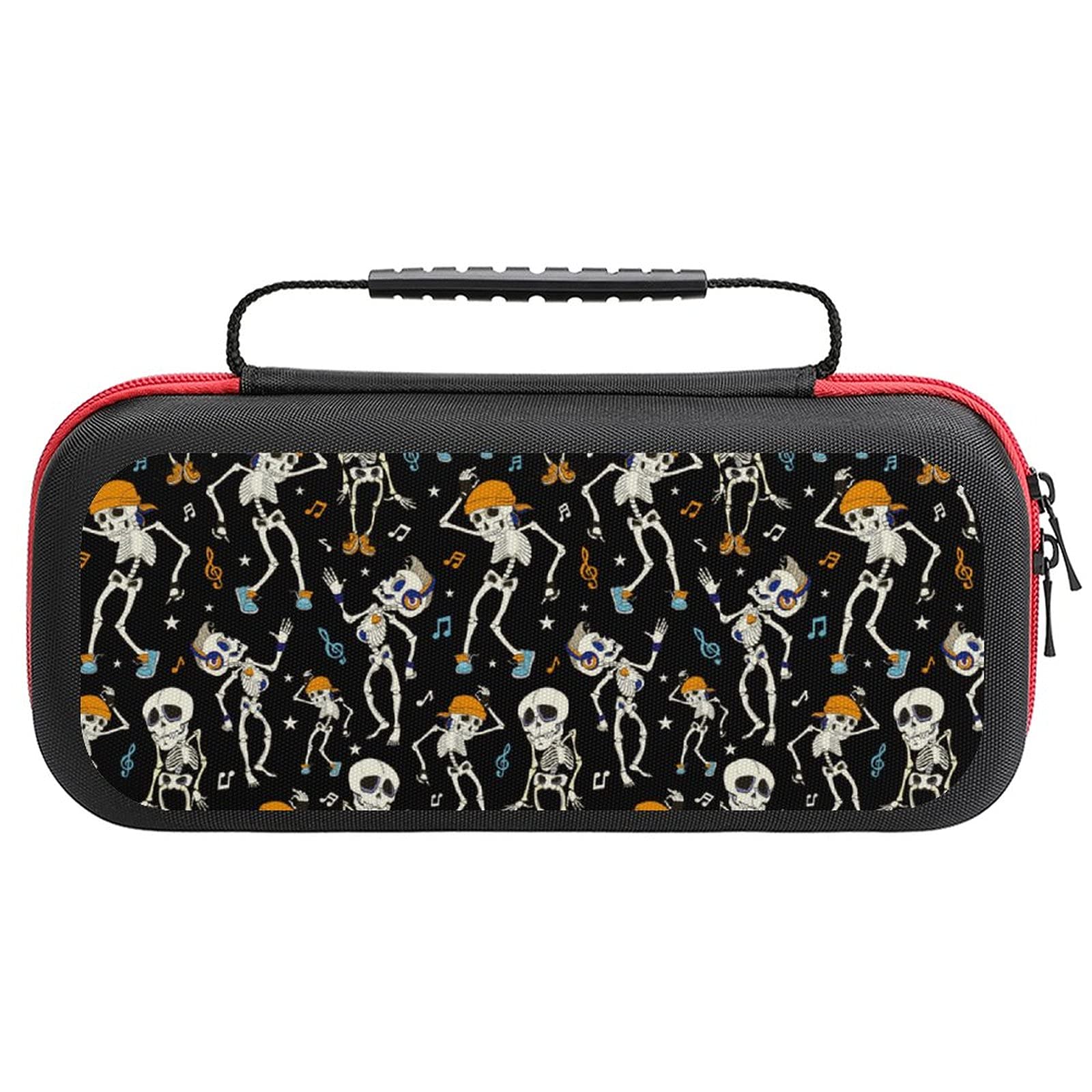 FunnyStar Halloween Dancing Skeletons Printed Carrying Case for Nintendo Switch Lite & Accessories - Portable Travel Storage Bag (White, One Size) - Perfect for Halloween Parties, Gaming Events & Travel Protection