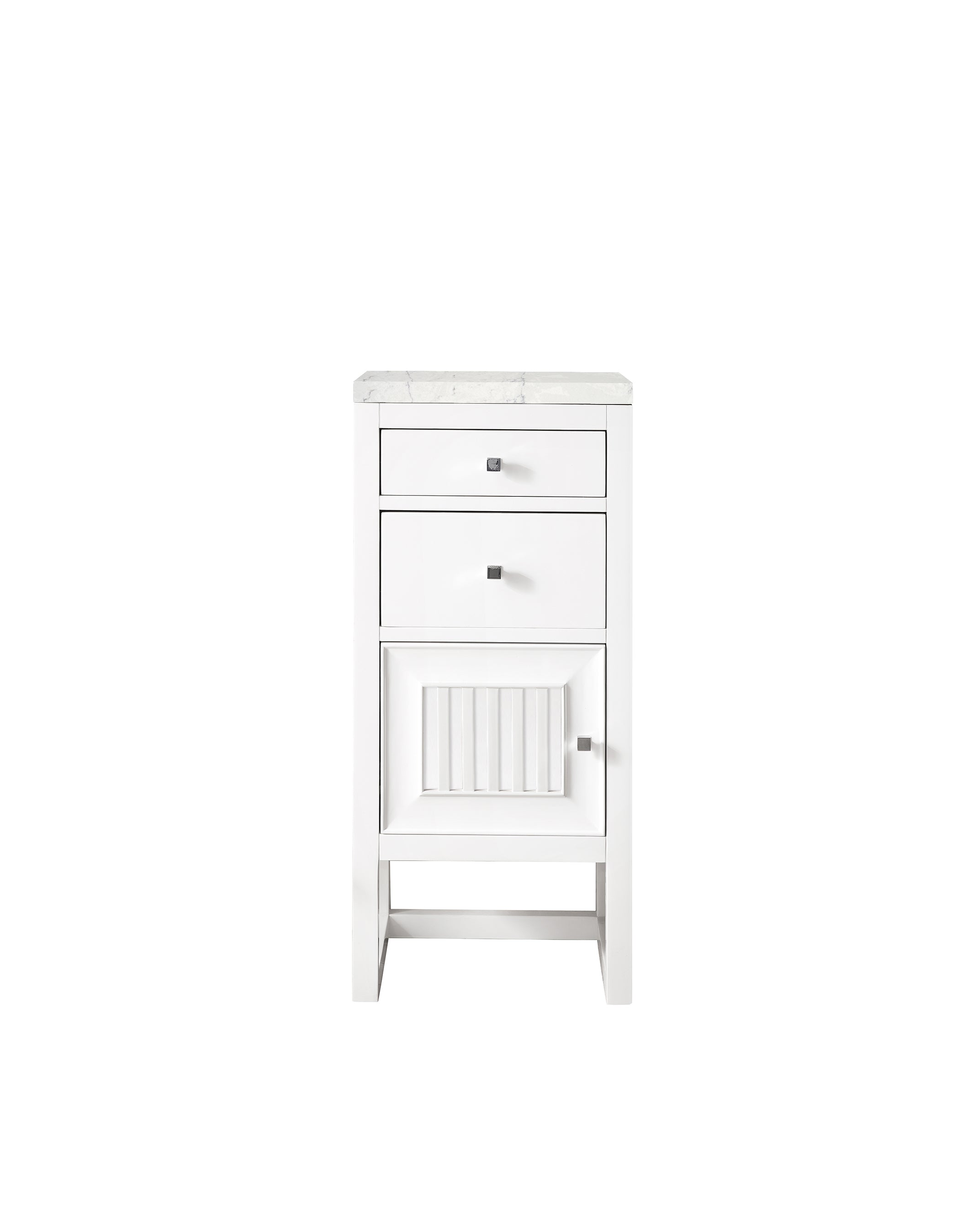 Athens 15-Inch White Glossy Cabinet with Drawers & Door - 3CM Eternal Jasmine Pearl Quartz Countertop for Kitchen, Bathroom & Office Storage