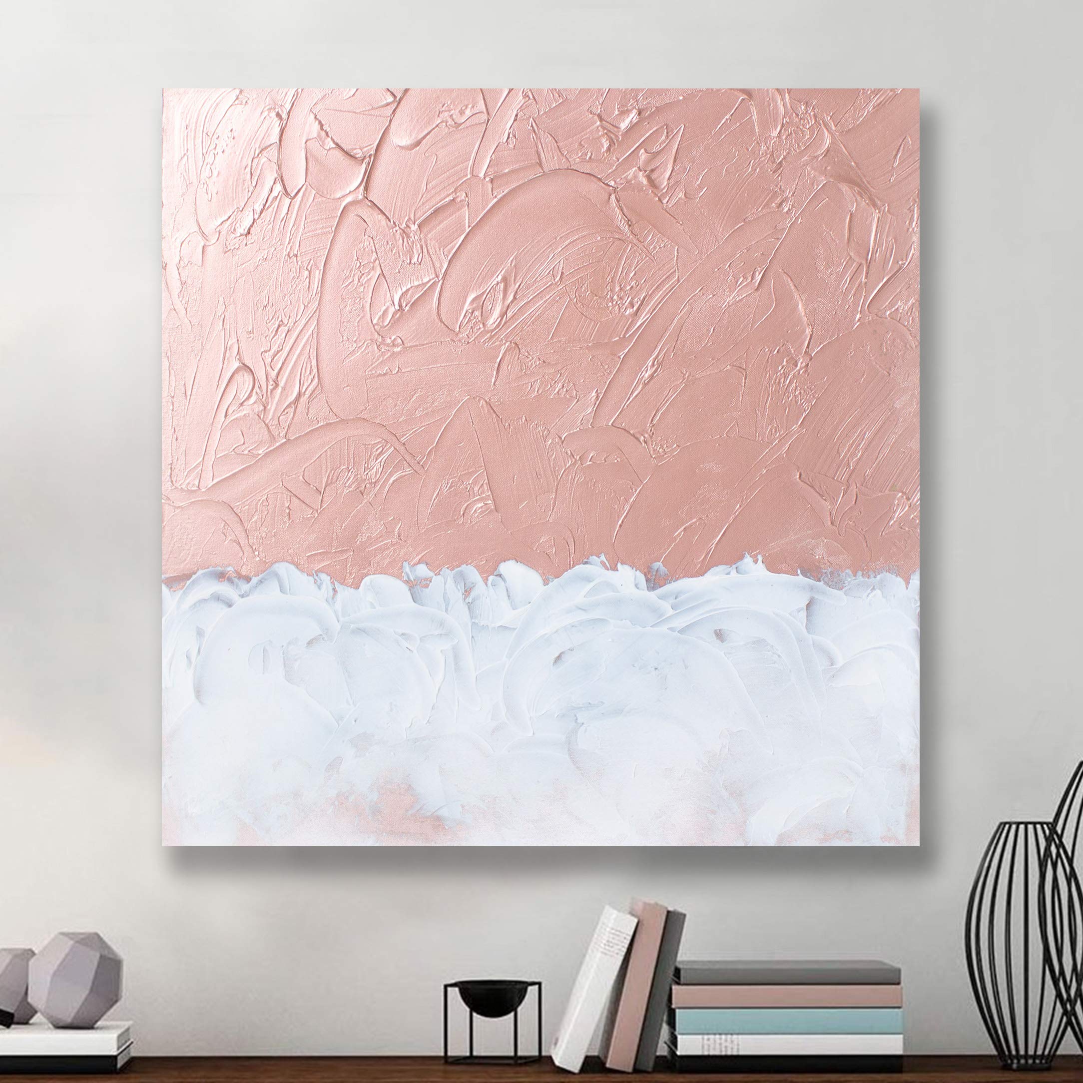 Large Hand Painted Textured Rose Gold Pink Abstract Art by Grant Pham - 24