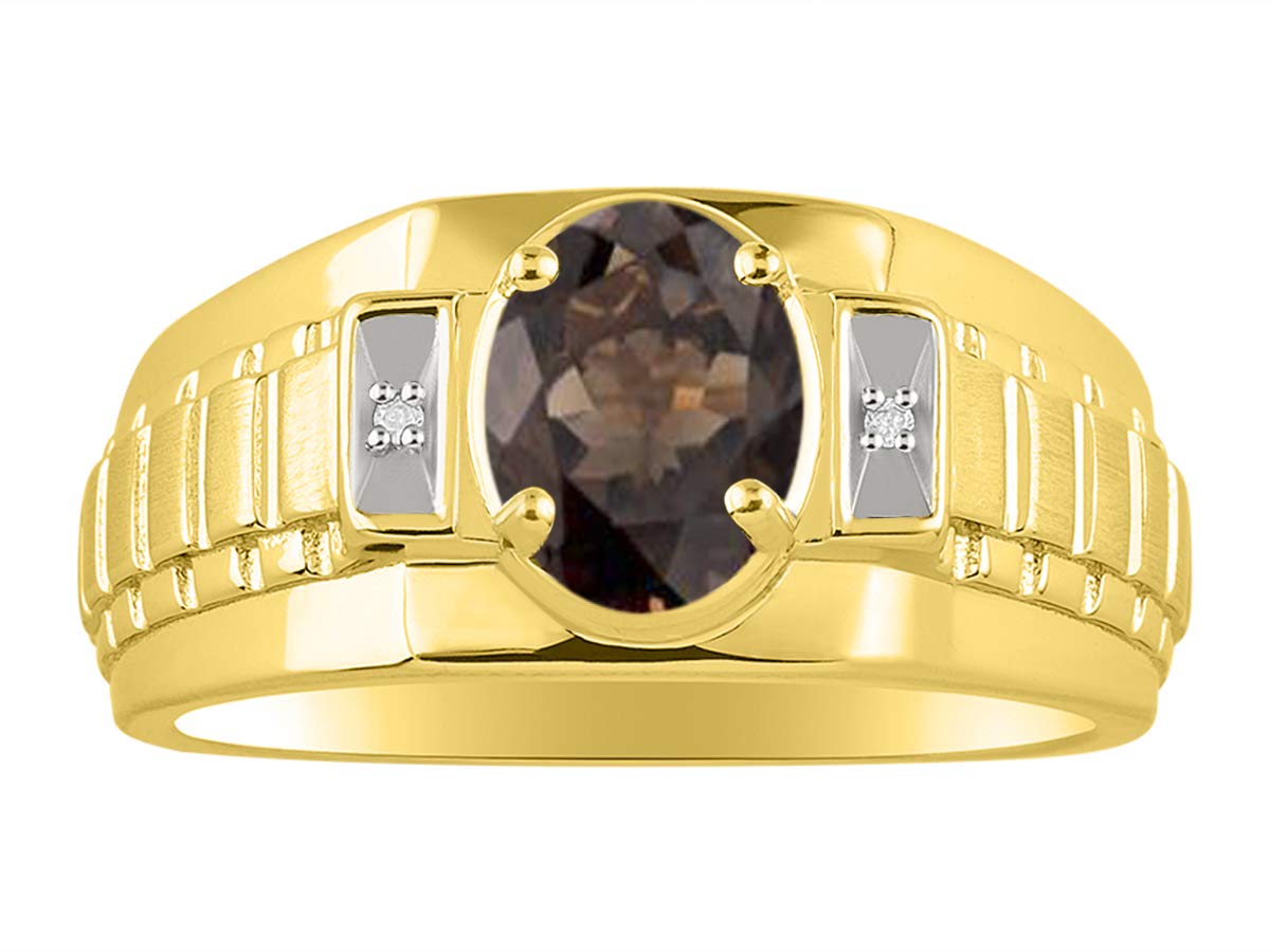 Rylos Men's Yellow Gold Plated Silver Ring with 8x6mm Oval Gemstone & Genuine Diamond - Classic Designer Birthstone Ring for Men (Size 8-13) | Perfect Gift for Anniversary, Wedding, Birthday & Special Occasions