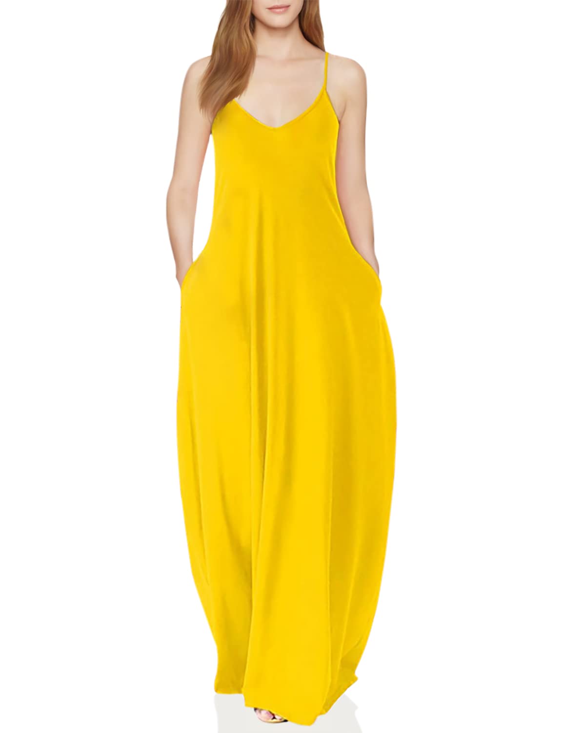 MARZXIN Women's Summer Sleeveless Loose Fit Plain Maxi Dress - Casual Plus Size Long Dress with Pockets for Beach, Vacation & Everyday Wear