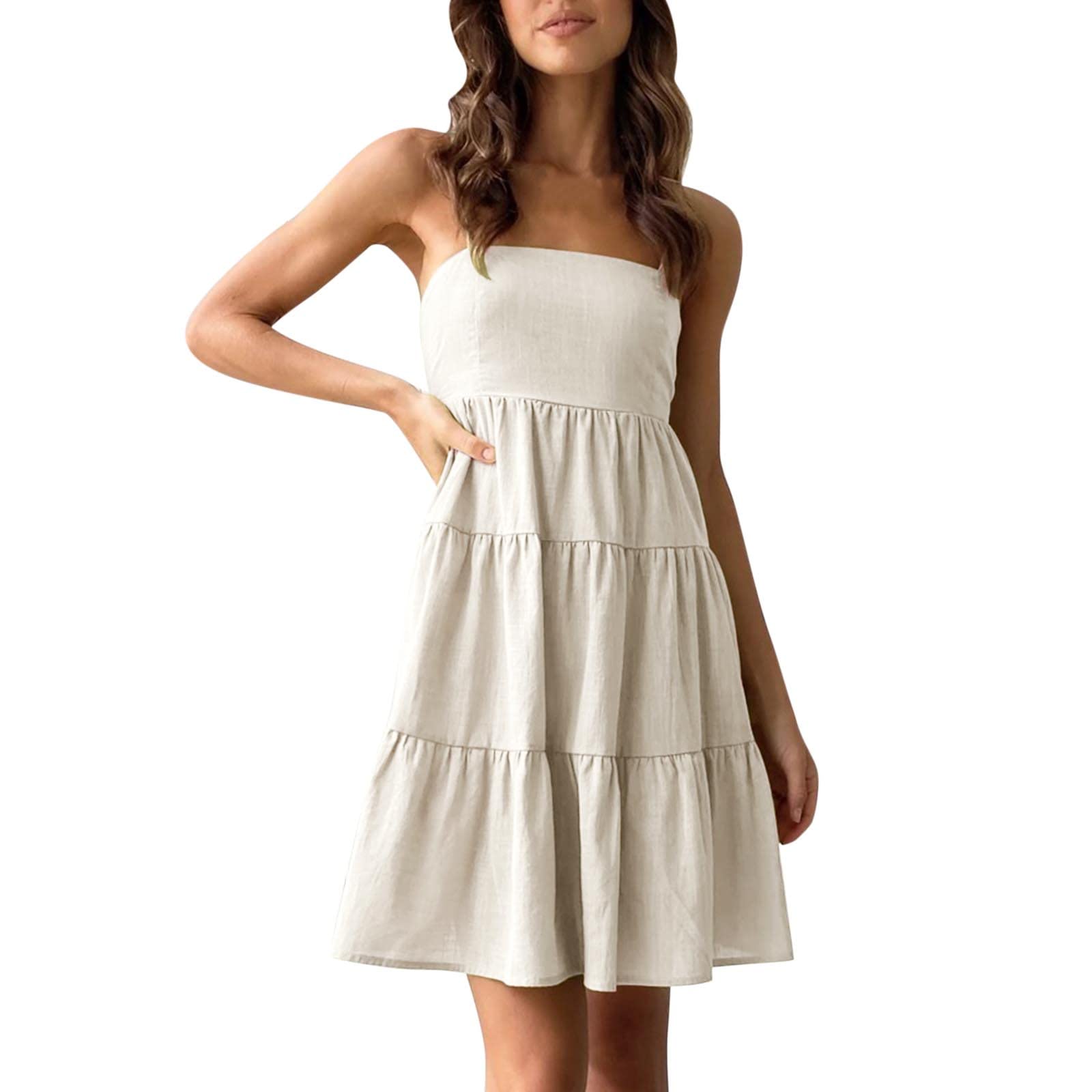 Women's Summer Mini Dress - Casual Boho Sleeveless Spaghetti Strap Flowy Tiered Short Dress Plus Size | Perfect for Beach Vacation, Music Festivals & Summer Parties