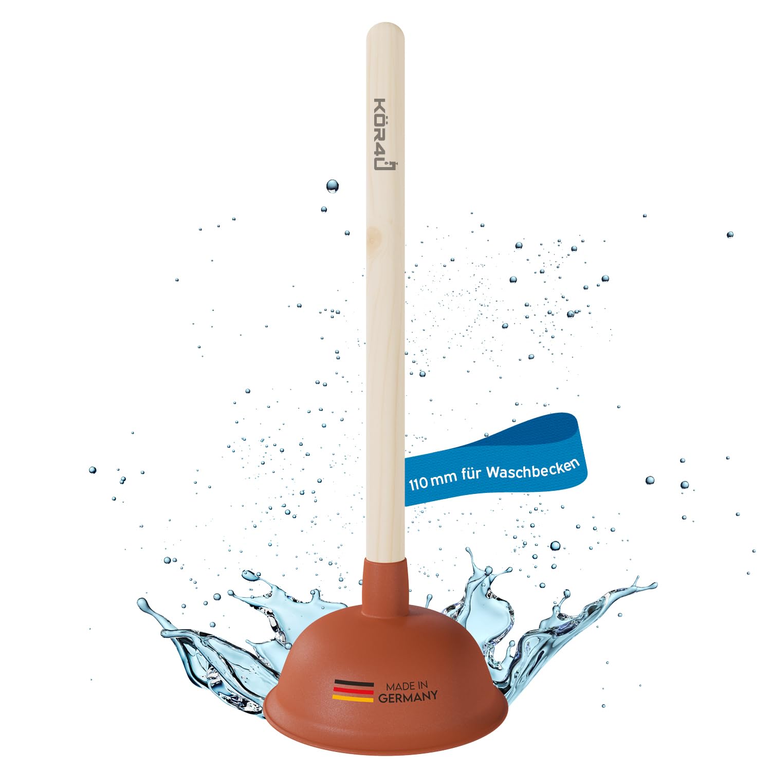 Kör4u High Power Plunger 110mm - Strong Suction for Clogged Toilets, Sinks, Bathtubs & Showers - Ideal for Bathroom, Kitchen & Household Drain Cleaning