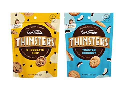 Thinsters Cookie Thins Variety Pack - Toasted Coconut & Chocolate Chip (Non-GMO, 4oz, Pack of 8) | Crispy Thin Cookies for Snacking, Parties & Gifts | Perfect for Coffee Time, Office Treats & Family Gatherings